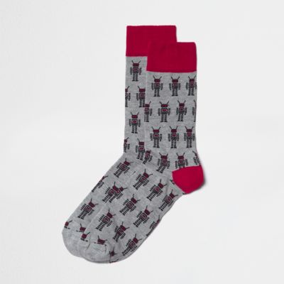 Grey robot print socks